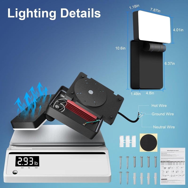 LEDMO 60W LED Outdoor Wall Light 350° Horizontal/180° Vertical LED Exterior Wall Lights Modern Neighbor Friendly Adjustable Exterior Flood Lighting 5000k 6000lm IP66 for Upper Areas Yard Porch - Image 5